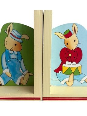 Vintage Royal Doulton Bunnykins Wooden Bookends – Pair